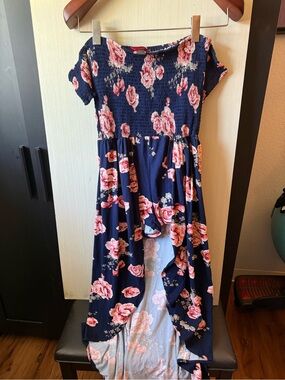 Women’s Navy Floral High-Low Dress with shorts